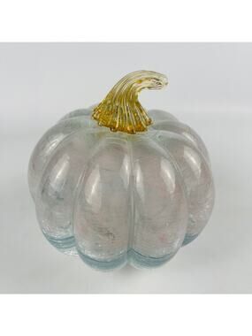 Art Glass Lighted Pumpkin Pink and Blue Hues 5" Glass Stem